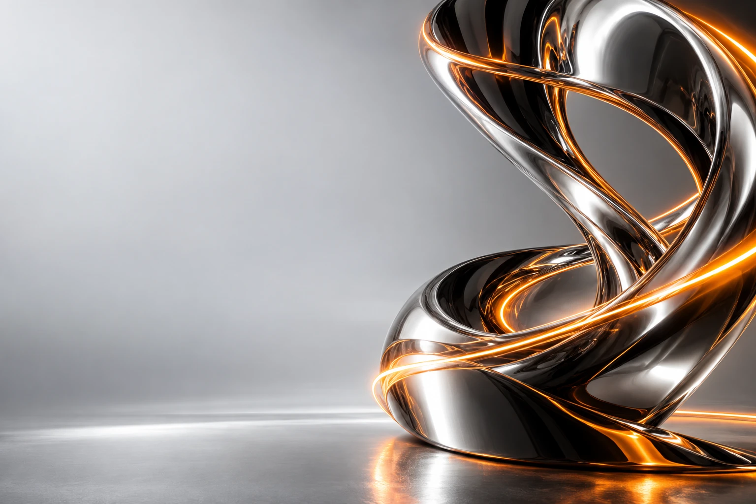 Escultura cromada com luz laranja